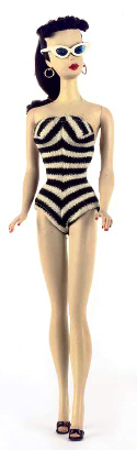 1959 Vintage Ponytail Barbie Doll in Zebra Swimsuit