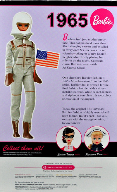 2010 Barbie Miss Astronaut Vintage Reproduction Back of Box