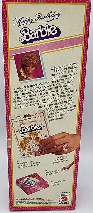 1982 Barbie Dolls Happy Birthday 2 Box Back