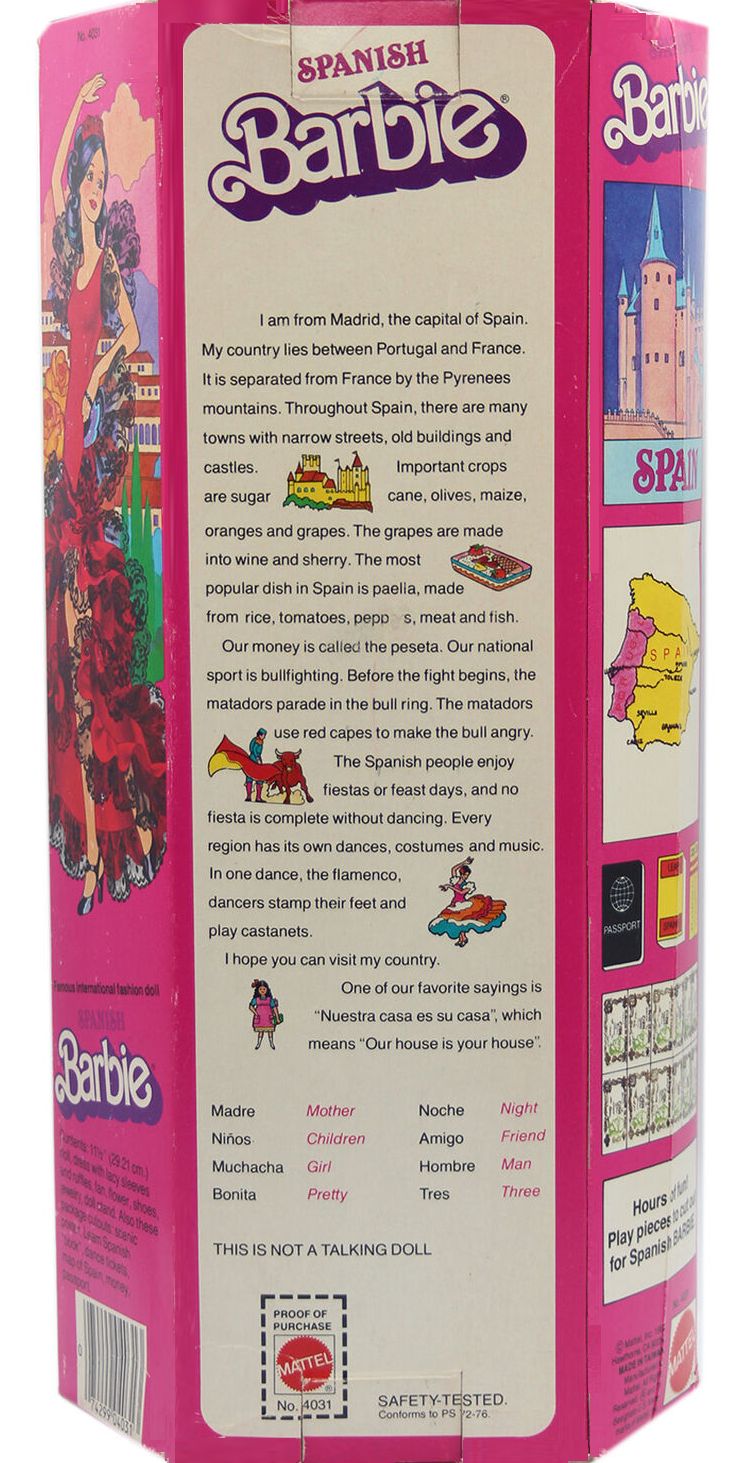1982 Barbie Dolls Spanish Box Back