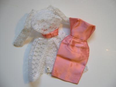 Pink Satin Dress/White lace coat